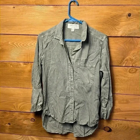 CLOTH AND STONE BY ANTHROPOLOGIES Shirt Button Up XS Oversized GREEN 100% LYOCEL - Picture 1 of 6